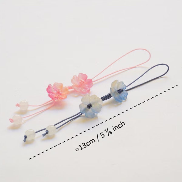 Handmade Blue/Pink Flower Bead Phone Lanyard, Kawaii Braided Flower Mobile Phone Lanyard, Switch/Kindle/iPhone Charm, Key Chain, Bag Charm