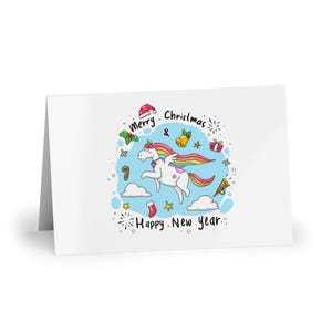 Skurrile Feiertags-Grußkarten - Frohe Weihnachten, guten Rutsch ins neue Jahr - Spaß-Einhorn-Design - Perfekt für Kinder, Kollegen, Chef, Freunde