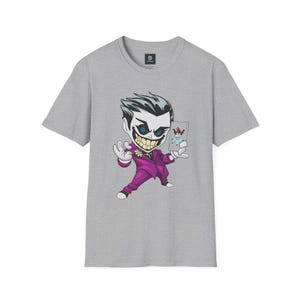 T-shirt unisex con personaggio dei cartoni animati, maglietta con grafica divertente, abbigliamento ispirato a Joker, regalo per nerd, abbigliamento casual per fan, street style