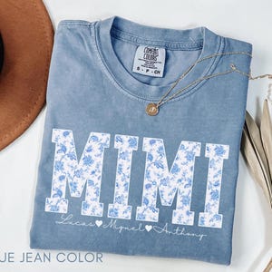 Comfort Colors® Mimi Shirt with Grandkids Names, Mimi Gifts, Mother&#39;s Day Shirt, Grandma Gift, Grandmother Shirt, Mimi Tee, Floral T-Shirt