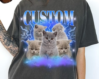 Custom Vintage Bootleg Cat Shirt: 90's Style Comfort Colors Pet Portrait Tee