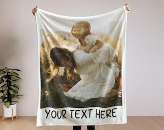 Custom Photo Blanket, Personalized Picture Blanket With Text, Family Photo Throw, Gift For Mom, Grandma, Couples, Memorial Keepsake Birthday