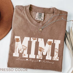 Comfort Colors® Mimi Shirt with Grandkids Names, Mimi Gifts, Mother&#39;s Day Shirt, Grandma Gift, Grandmother Shirt, Mimi Tee, Floral T-Shirt