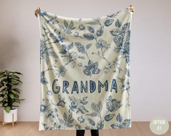 Personalized Grandma Blanket, Custom Grandmother Throw Nana Floral Blanket Gift For Grandma Best Grandparent Gift Birthday Or Christmas Gift
