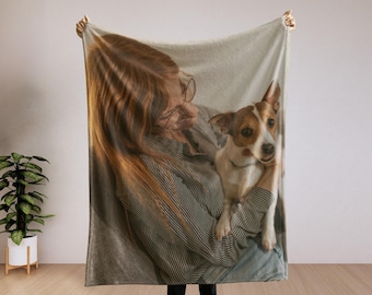 Custom Photo Blanket With Pet Picture, Personalized Dog Cat Blanket With Text, Memorial Pet Face Blanket, Family Photo Throw, Birthday Gift