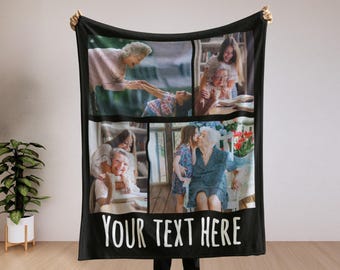 Personalized Photo Collage Blanket | Custom Family Keepsake Gift for Mom, Grandma, Holidays, Birthdays, Memorial, Soft Fleece Photo Memories