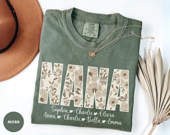 Comfort Colors® Nana Shirt With Grandkids Names, Floral Personalized Grandma T-Shirt Custom Gift For Nana Mother’s Day Shirt mimi nana shirt