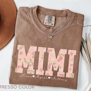 Comfort Colors® Mimi Shirt with Grandkids Names, Mimi Gifts, Mother&#39;s Day Shirt, Grandma Gift, Grandmother Shirt, Mimi Tee, Floral T-Shirt