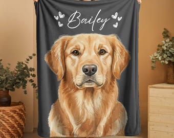 Custom Pet Photo Blanket, Personalized Dog Portrait Blanket, Pet Memorial Gift, Cat Picture Blanket, Cozy Gift For Pet Lovers