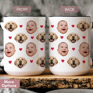 Custom Baby Face Photo Mug: Personalized Coffee Gift, Custom Photo Mug With Heart Pattern Funny Gift For Mom Dad Grandma New Aunt Coffee Cup