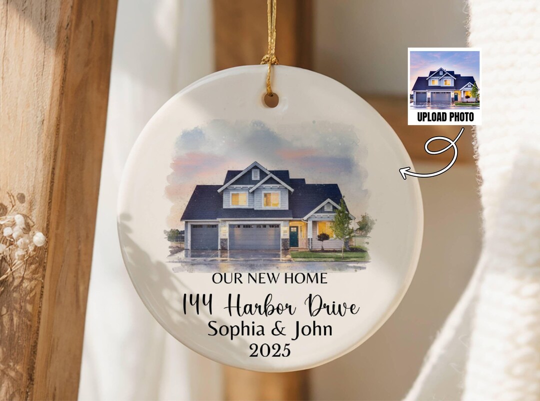 Personalized New Home Photo Ornament, Custom Watercolor House Ornament ...