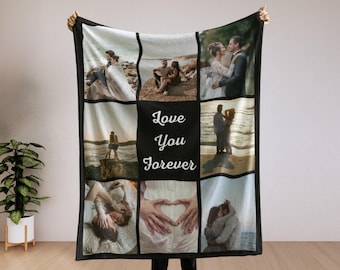 Custom Photo Blanket Collage, Personalized Picture Blanket With Text, Family Photo Blanket, Memorial Throw, Anniversary Or Wedding Gift