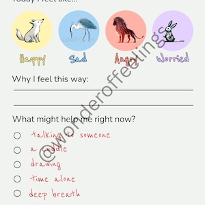 Afdrukbare Daily Feelings-tracker voor kinderen | Emotiegrafiek met dierengidsen | Hulpmiddel voor emotionele regulatie | Pdf-download