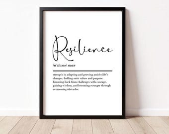 Resilience Definition Print – Motivational Quote Poster, Inspirational Wall Art for Home, Gym, or Office – Digital or Framed