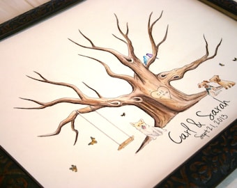 Wedding Guest Book Tree thumbprint tree hand painted custom rustic wide branches
