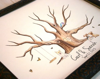 Wedding Guest Book Tree thumbprint tree hand painted custom rustic wide branches