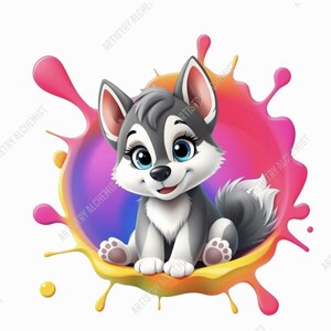 Chiot Husky PNG | Paint Splash Puppy PNG | Chiot PNG | Clipart Husky Sibérien | Clipart chien mignon | Clipart chiot Husky | Clipart Husky