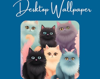 Whimsical Cat Desktop Wallpaper – Kittens Digital Art (Digital Download)