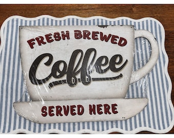 Fresh Brewed Coffee Served Here Metal Sign – Vintage Diner Kitchen Decor
