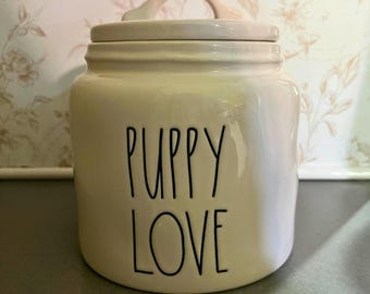 Vintage Rae Dunn Puppy Love Treat Jar/ White/Simplistic/ Farmhouse/ Canister
