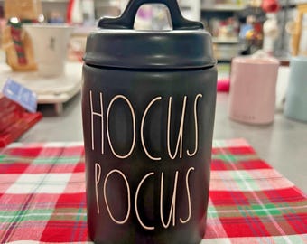 NEW Rae Dunn Halloween Home Decor Ceramic HOCUS POCUS Scented Candle Canister