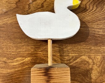 Hand Painted Wooden Duck Figurine: Farmhouse Cottage Decor