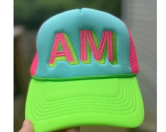Personalized Monogram Embroidered Shadow Initial Hat, State Initial Hat, Bold Embroidery Initials, Summer Fun, Shadow Foam Trucker Initials