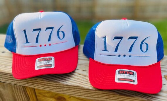 1776 Embroidered Otto Foam Trucker Hat, Handmade Patriotic Cap