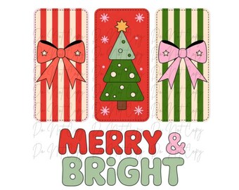 Christmas, Preppy Merry and Bright DTF Transfer, Iron on, Ready to Press (Christmas, Winter, Tradition)