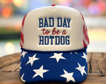 Bad Day Hot Dog Trucker Hat | Patriotic Stars & Stripes Foam Cap