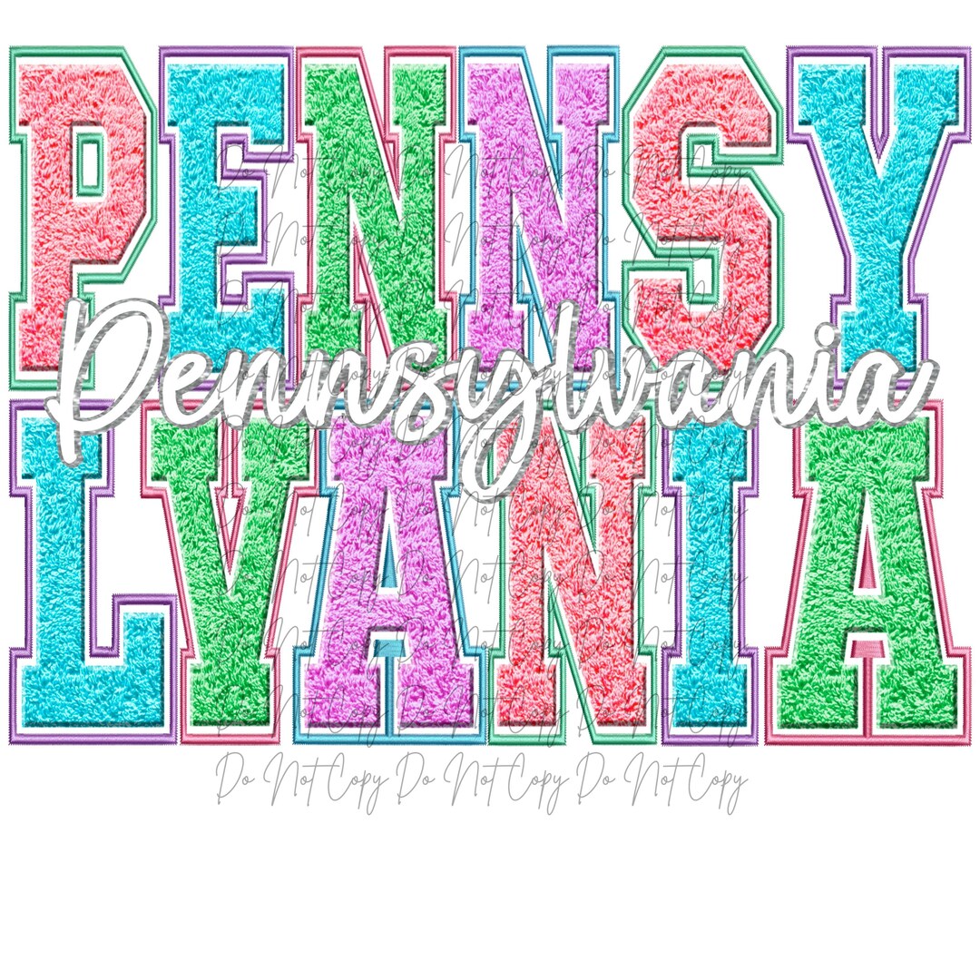 Pennsylvania Faux Chenille Lettering, Pennsylvania Transfer, DTF, Iron ...