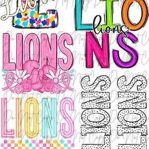 Lions Mascot 22x80 Pre-Made DTF Sheet, Sports Mascot Transfer, DTF, Iron on Ready to Press