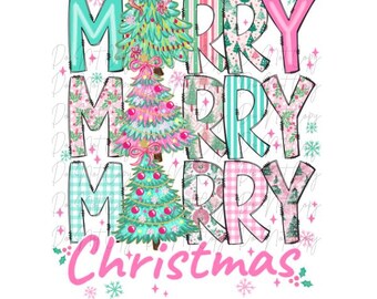 Christmas, Preppy, Stacked Merry Christmas DTF Transfer, Iron on, Ready to Press (Christmas, Winter, Tradition)
