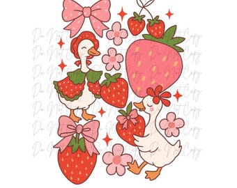 Summer Goose, Coquette Strawberry Goose, DTF Transfer, Iron on, Ready to Press (Summer, Goose, Strawberry)