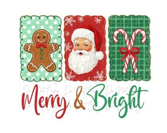 Christmas, Preppy, Merry and Bright DTF Transfer, Iron on, Ready to Press (Christmas, Winter, Tradition)