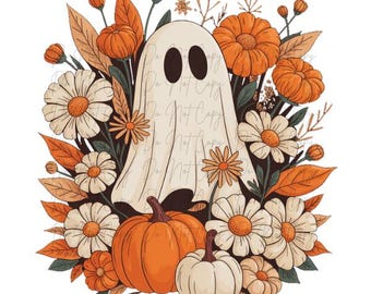 Fall, Halloween, Boho Ghost, Floral DTF Transfer, Iron on, Ready to Press (Fall, Halloween, Spooky)