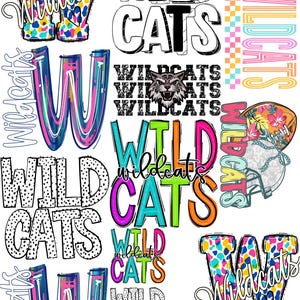 Mascote dos Wildcats Juvenis, 22x60, folha DTF pré-fabricada, transferência de mascote esportivo, DTF, passar a ferro, pronta para impressão