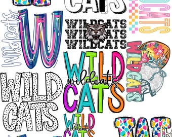 Youth Wildcats Mascot 22x60 Pre-Made DTF Sheet, Sports Mascot Transfer, DTF, Iron on Ready to Press