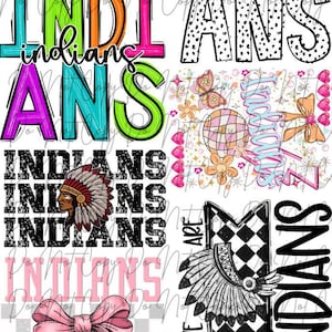 Indians Mascot 22x80 Pre-Made DTF Sheet, Sports Mascot Transfer, DTF, Iron on Ready to Press