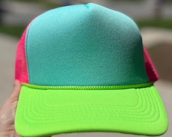 Neon Tri Color Mesh Trucker Hat, Blank Trucker, Foam Cap, Foam Trucker