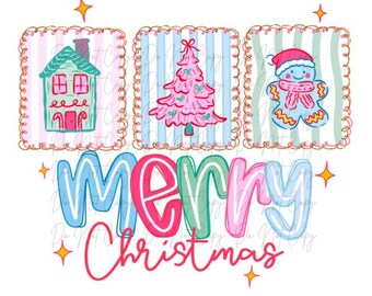 Christmas, Preppy, Merry Christmas DTF Transfer, Iron on, Ready to Press (Christmas, Winter, Tradition)