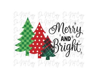 Christmas, Merry & Bright DTF Transfer, Iron on, Ready to Press (Christmas, Winter, Tradition)
