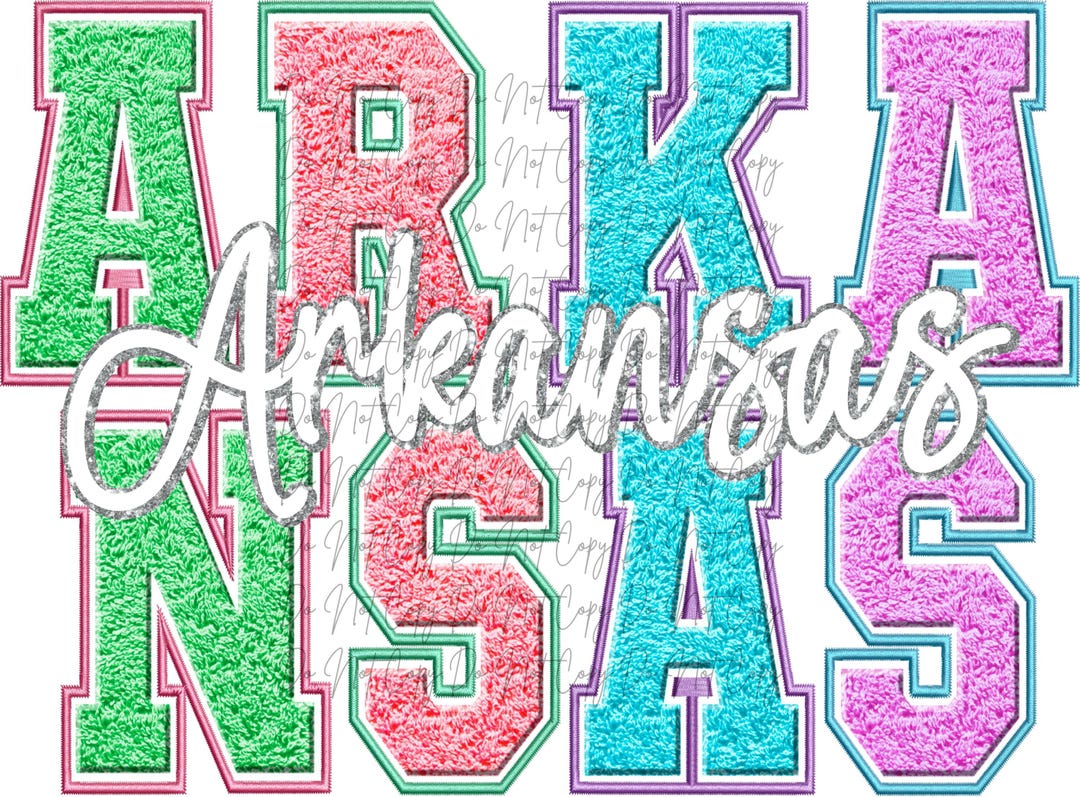 Arkanas Lettering Arkansas Faux Chenille Lettering, Arkansas Transfer, DTF, Iron on Ready ...