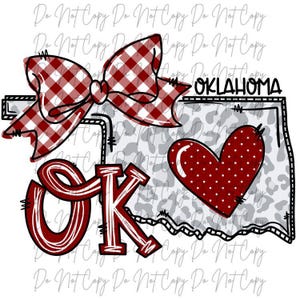 Oklahoma Doodle Bow, Oklahoma Transfer, DTF, Iron on Ready to Press, State DTF, Red OK