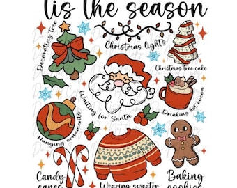 Christmas, Tis the Season Christmas Collage DTF Transfer, Iron on, Ready to Press (Christmas, Winter, Tradition, Holidays)