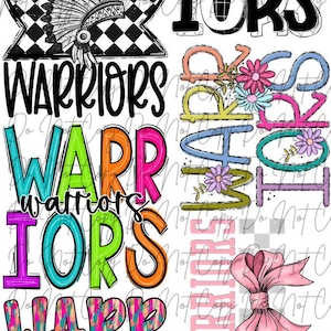 Warriors Mascot 22x80 Pre-Made DTF Sheet, Sports Mascot Transfer, DTF, Iron on Ready to Press