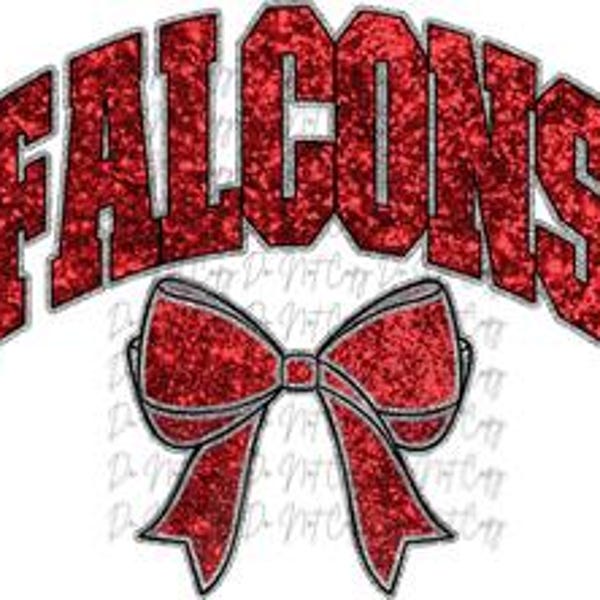 Falcons Mascot, Faux Glitter Ribbon Transfer, DTF, Iron on Ready to Press (Red and Silver)