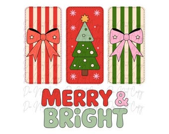 Christmas, Preppy, Merry and Bright DTF Transfer, Iron on, Ready to Press (Christmas, Winter, Tradition, Holidays)