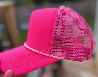 Hot Pink Checkered Mesh Trucker Hat, Blank Trucker, Foam Cap, Foam Trucker