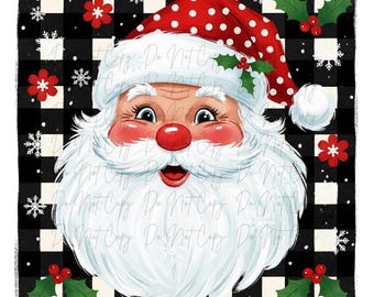 Christmas, Jolly Santa, Buffalo Check DTF Transfer, Iron on, Ready to Press (Christmas, Winter, Tradition)